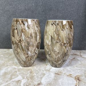 (2) Cased Speckled Art Glass Pendant Style Light Lamp Shades Earth Tones